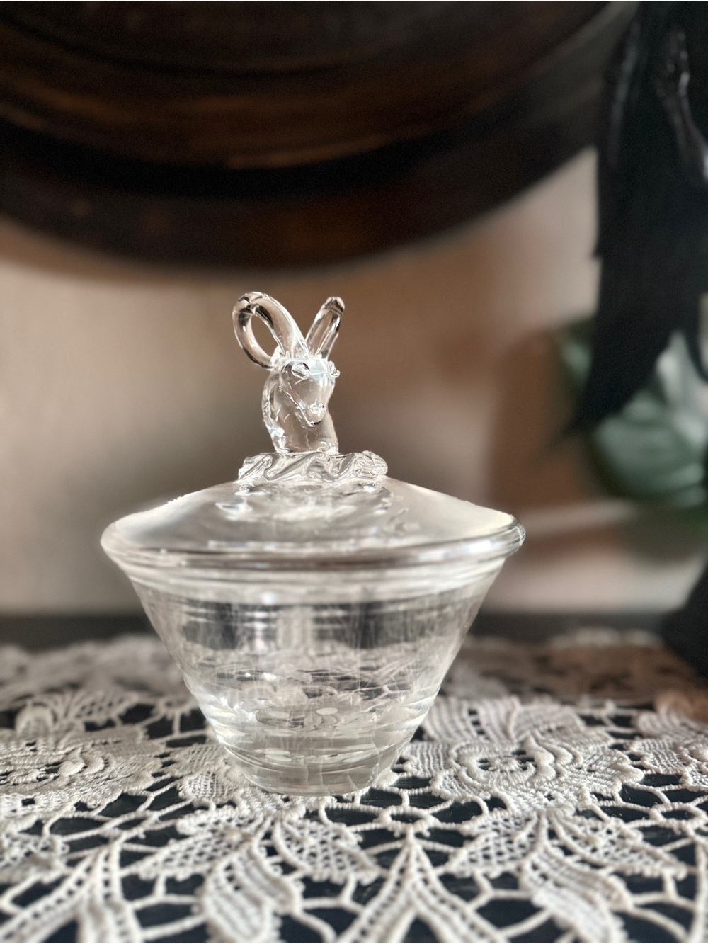 Vintage Steuben Crystal Ram Head Covered Dish - candy dish
